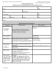 Document preview: Form VS146 Application for Tabulated California Vital Data Records - California