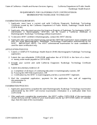 Document preview: Form CDPH8200M Application for a Certificate in Mammographic Radiologic Technology - California