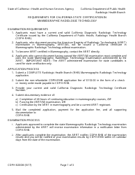Form CDPH8200M Application for a Certificate in Mammographic Radiologic Technology - California