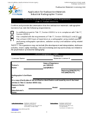 Document preview: Form CDPH8219 Application for Radioactive Materials - Industrial Radiographer Trainer - California