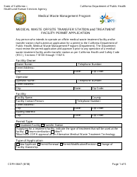 Form CDPH8667 Medical Waste Offsite Transfer Station and Treatment Facility Permit Application - California