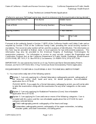 Form CDPH8232 X-Ray Technician Limited Permit Application - California