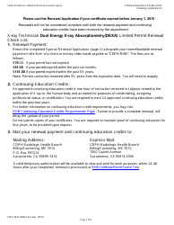 Document preview: Form CDPH8232 DEXA SRA Special Renewal Application - X-Ray Technician Dual Energy X-Ray Absorptiometry (Dexa) Limited Permit - California