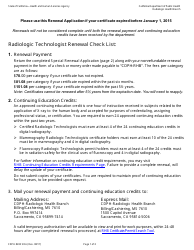 Form CDPH8200 SRA Special Renewal Application - California Radiologic Technologist Certificate - California