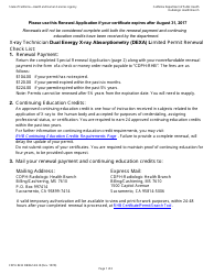 Document preview: Form CDPH8232 DEXA SRA III Special Renewal Application - X-Ray Technician Dual Energy X-Ray Absorptiometry (Dexa) Limited Permit - California