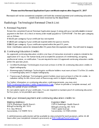 Form CDPH8200 SRA III Special Renewal Application - California Radiologic Technology Certificate - California