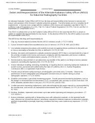 Document preview: Form CDPH8243 IA2 Duties and Responsibilities of the Alternate Radiation Safety Officer (Arso) for Industrial Radiography Facilities - California