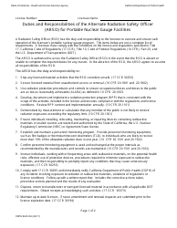 Document preview: Form CDPH8243 IA3 Duties and Responsibilities of the Alternate Radiation Safety Officer (Arso) for Portable Nuclear Gauge Facilities - California