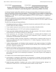 Form CDPH8243 IA4 Duties and Responsibilities of the Alternate Radiation Safety Officer (Arso) for Research and Development Laboratory (R&amp;d) Facilities - California