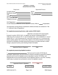 Form CDPH8240 General License Registration Form - California