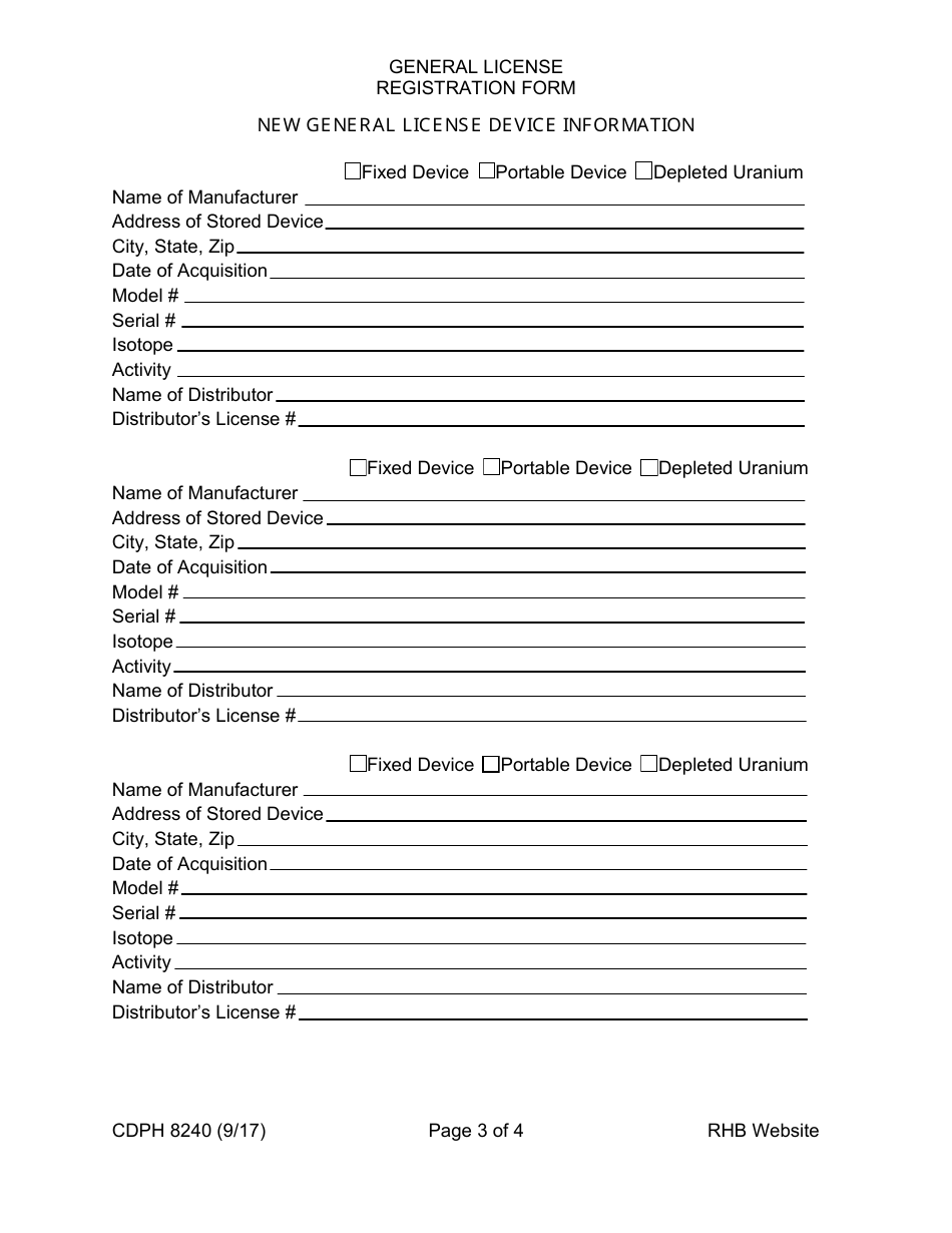 Form CDPH8240 General License Registration Form - California, Page 3