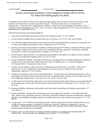 Form CDPH8243 IR2 Duties and Responsibilities of the Radiation Safety Officer (Rso) for Industrial Radiography Facilities - California