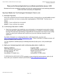 Form CDPH8435 SRA Special Renewal Application - California Nuclear Medicine Technology Certificate - California