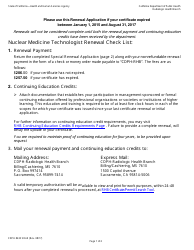 Form CDPH8435 SRA II Special Renewal Application - California Nuclear Medicine Technology Certificate - California