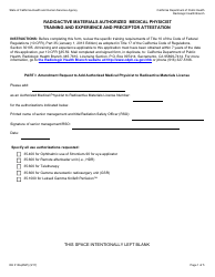 Document preview: Form RH313A(AMP) Radioactive Materials Authorized Medical Physicist Training and Experience and Preceptor Attestation - California