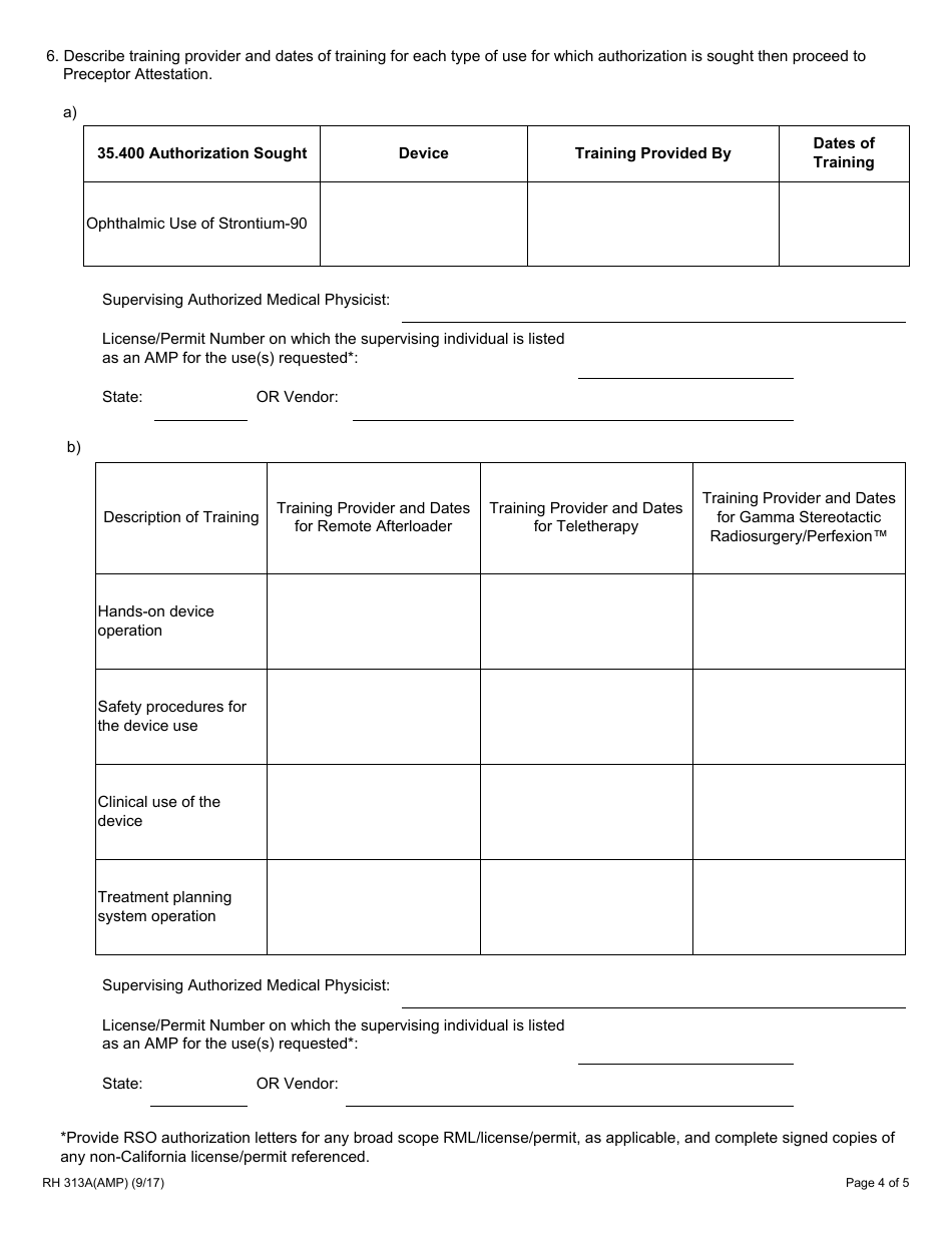 Form RH313A(AMP) Radioactive Materials Authorized Medical Physicist Training and Experience and Preceptor Attestation - California, Page 4