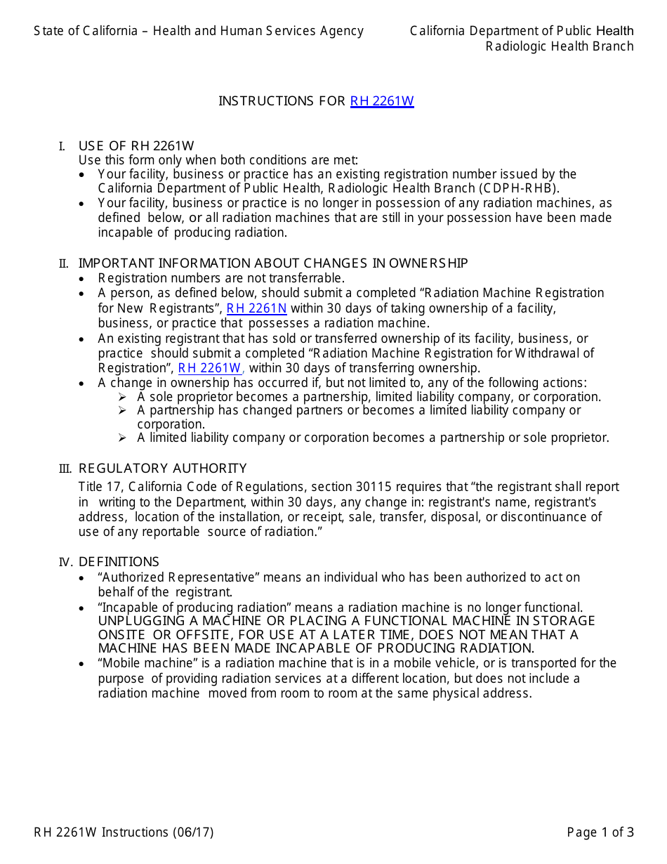 Rh 2364 Form.pdf Download Instructions for Form RH2261W Radiation Machine Registration ...