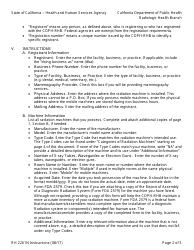 Instructions for Form RH2261N Radiation Machine Registration Form for New Registrants - California, Page 2