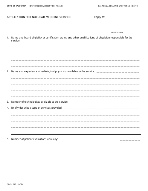 Form CDPH245  Printable Pdf
