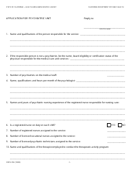 Document preview: Form CDPH250 Application for Psychiatric Unit - California