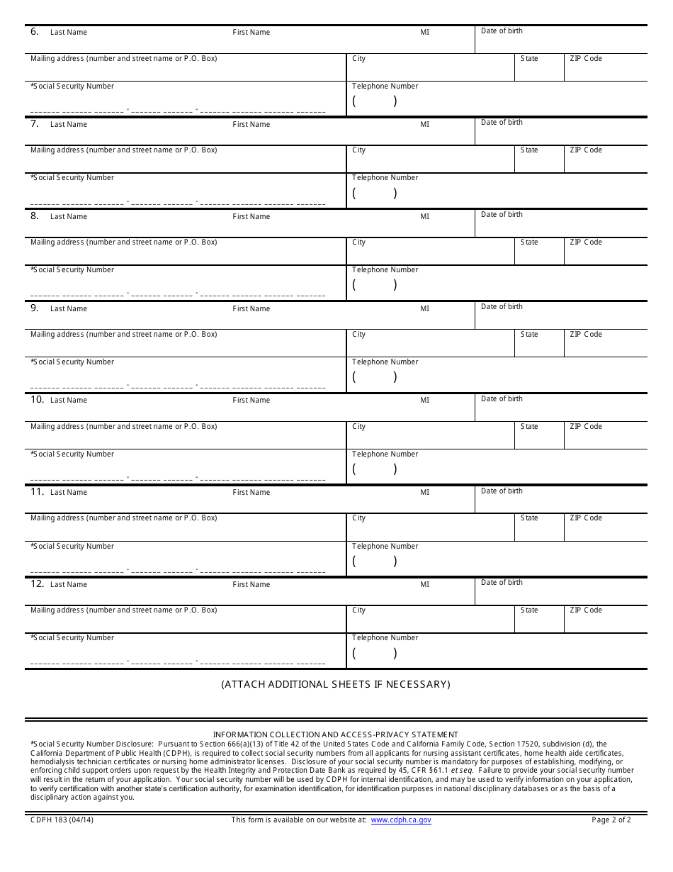 Form CDPH183 Home Health Aide (Hha) Certification List - California, Page 2