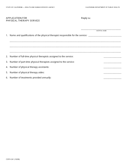 Form CDPH261  Printable Pdf