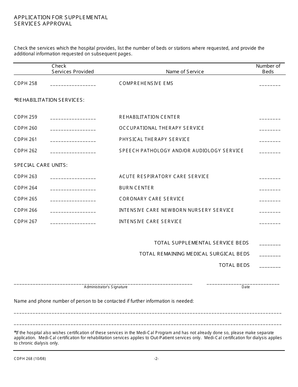 Form CDPH268 Application for Supplemental Services Approval - California, Page 2