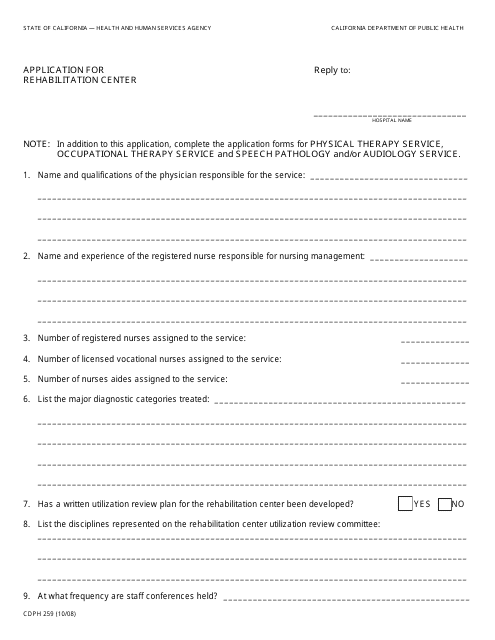 Form CDPH259  Printable Pdf