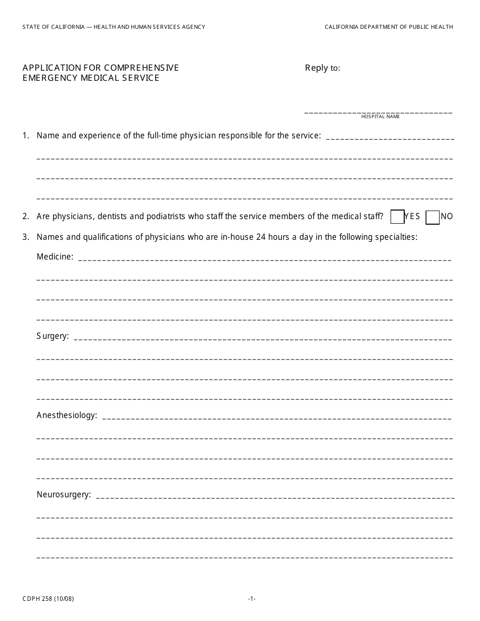 Form CDPH258 Download Fillable PDF or Fill Online Application for ...