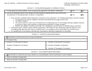 Form CDPH8623 Application for Mammography Facility/Machine Certification - California, Page 2