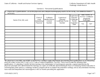 Form CDPH8623 Application for Mammography Facility/Machine Certification - California, Page 3