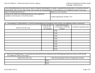 Form CDPH8623 Application for Mammography Facility/Machine Certification - California, Page 4