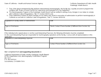 Form CDPH8623 Application for Mammography Facility/Machine Certification - California, Page 7