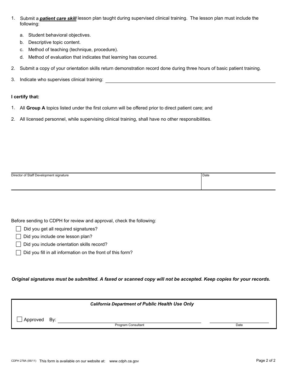 Form CDPH278A Nurse Assistant Orientation Program Content - California, Page 2