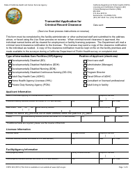 Document preview: Form CDPH322 Transmittal Application for Criminal Record Clearance - California