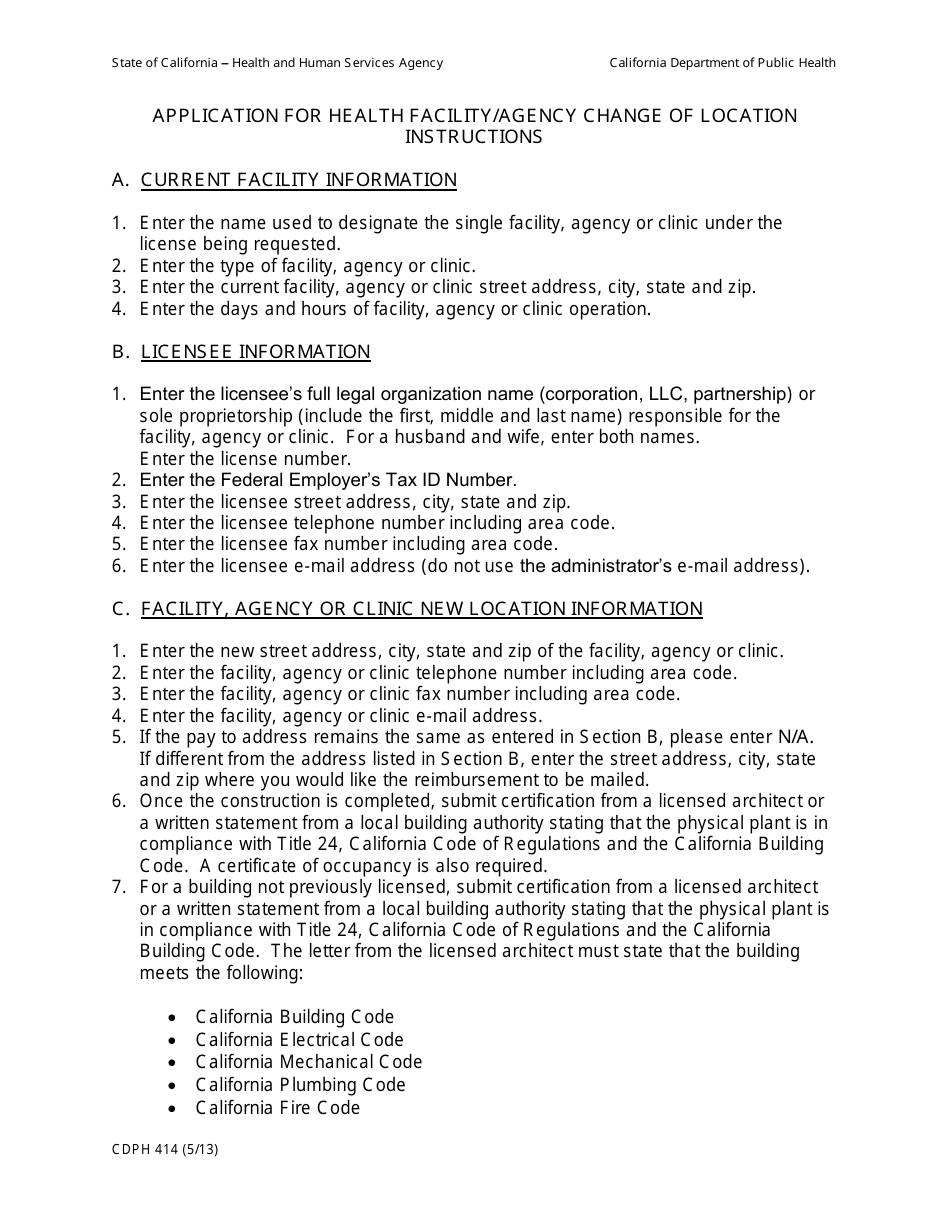 Form CDPH414 Application for Health Facility / Agency Change of Location - California, Page 3