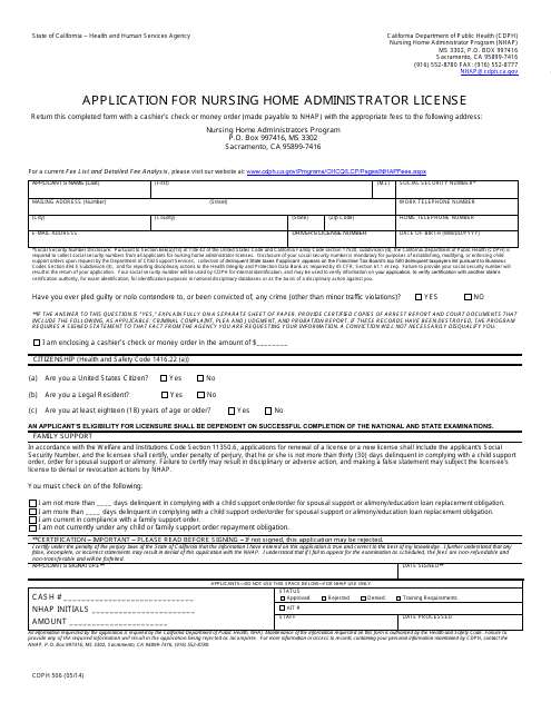 Form CDPH506  Printable Pdf