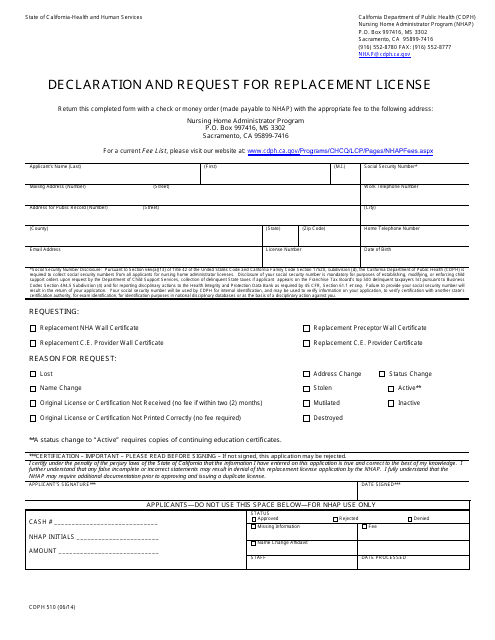 Form CDPH510  Printable Pdf