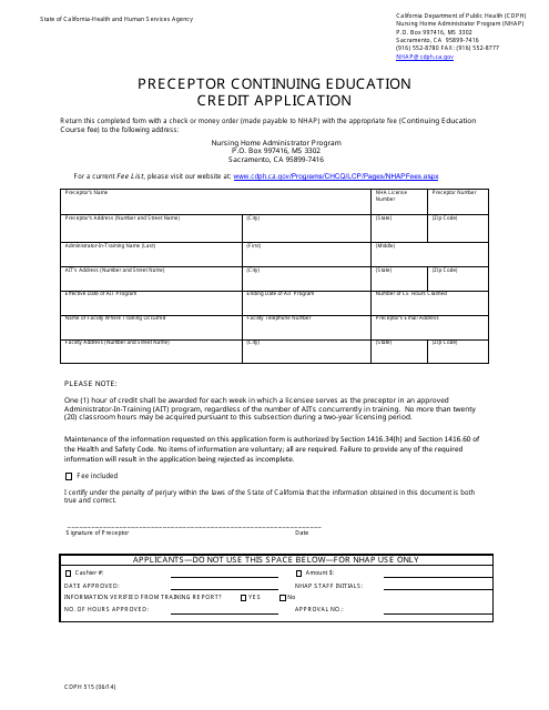 Form CDPH515  Printable Pdf
