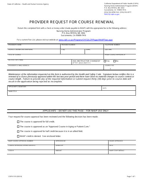 Form CDPH519  Printable Pdf
