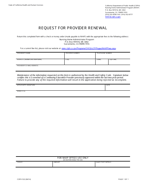 Form CDPH522  Printable Pdf