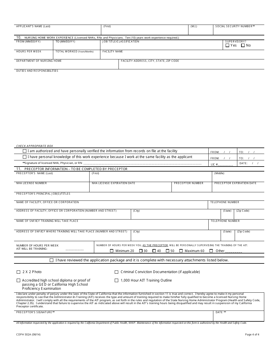 Form CDPH502A Application for Educational Waiver for Ait Program - California, Page 4