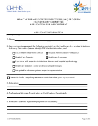 Document preview: Form CDPH605 Healthcare Associated Infections (Hai) Advisory Committee Application for Appointment - California