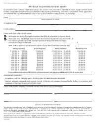 Document preview: Form HS400 Affidavit Regarding Patient Money - California
