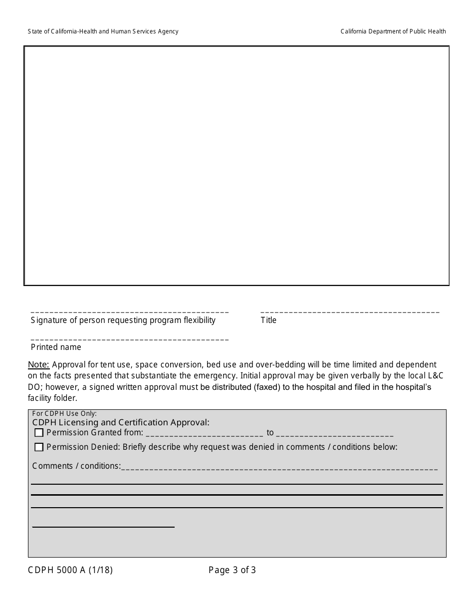 Form CDPH5000 A Temporary Permission for Program Flexibility for Increased Patient Accommodations - California, Page 3