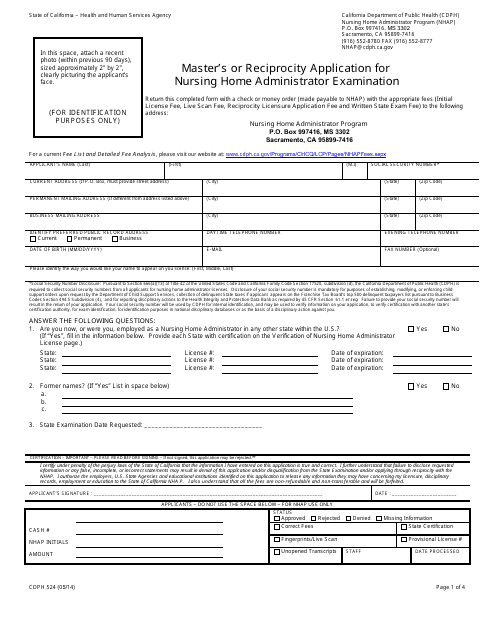 Form CDPH524  Printable Pdf