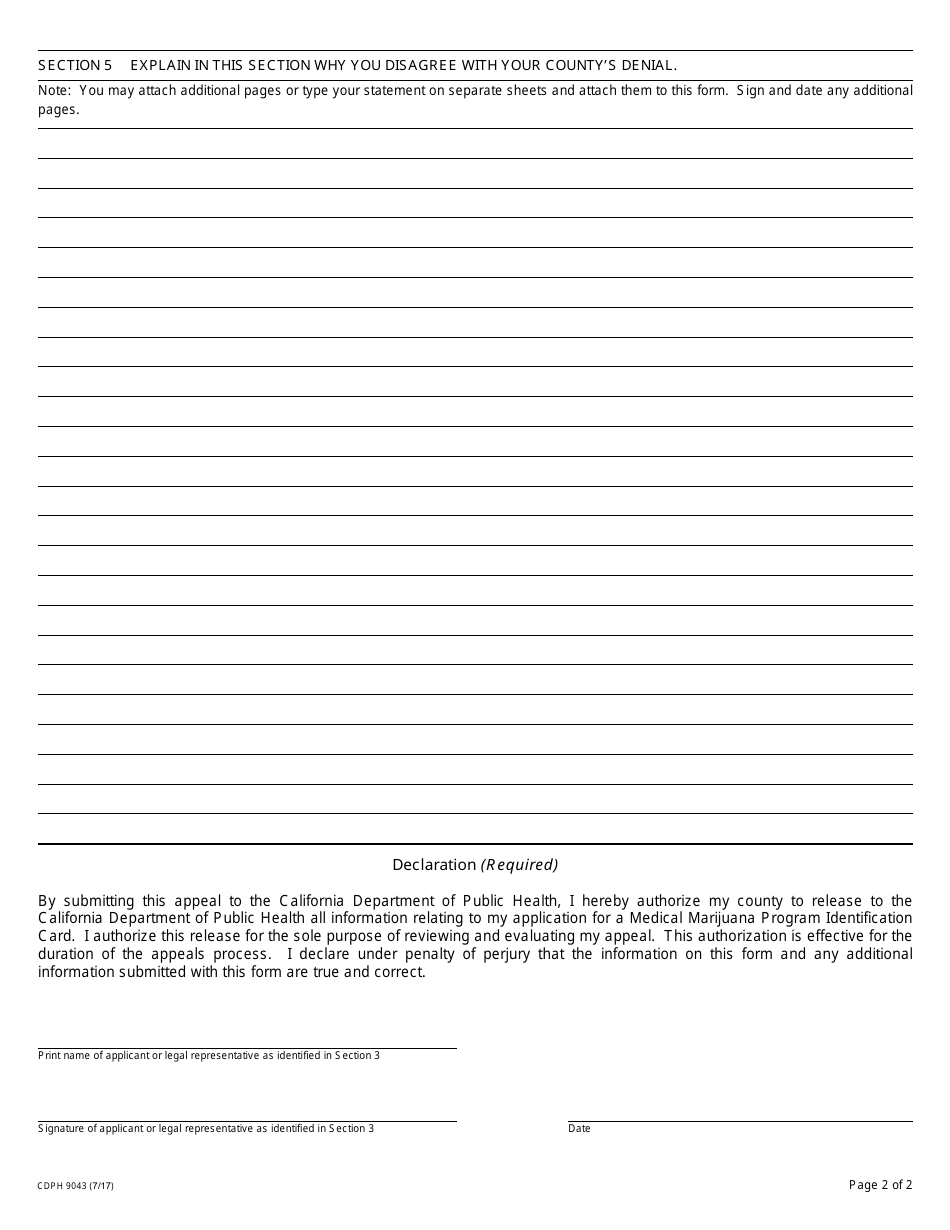 Form CDPH9043 Denial Appeals Application - Medical Marijuana Program - California, Page 2