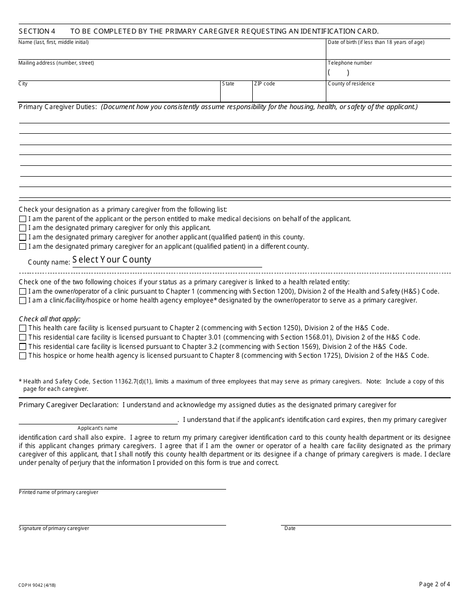 Form CDPH9042 Medical Marijuana Program Application / Renewal - California, Page 2