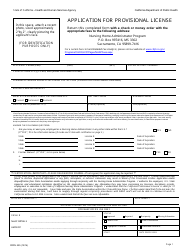 Form CDPH525 Application for Provisional License - California