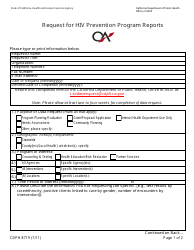 Document preview: Form CDPH8719 Request for HIV Prevention Program Reports - California